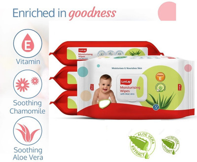 LuvLap Moisturizing Soft Cleansing Baby Wet Wipes with Aloe Vera extract - Pack of 4(288 Wipes)