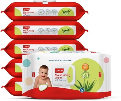 LuvLap Baby Moisturising Wipes with Aloe Vera,72 Wipes/pack, with lid, Pack of 6 Combo(432 Wipes)