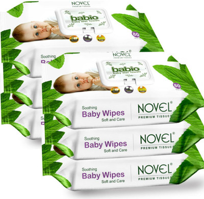 NOVEL Baby Wipes 80 Sheets Per Pack of 6/with Lid (480 Wipes)(6 Wipes)