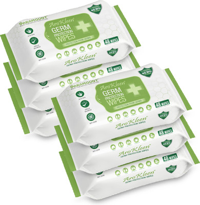 ARO KLEEN Germ Protection Wipes, Disinfectant Wet Wipes for Skin & Surfaces (Pack of 6)(288 Wipes)