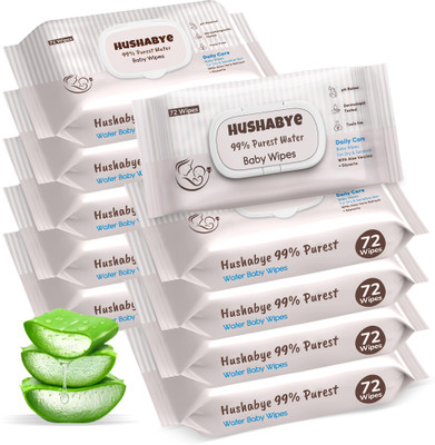 Hushabye Premium Soft Baby Wipes with Aloe Vera Rash-Free 72 Wipes Each Pack Pack of 10(720 Wipes)
