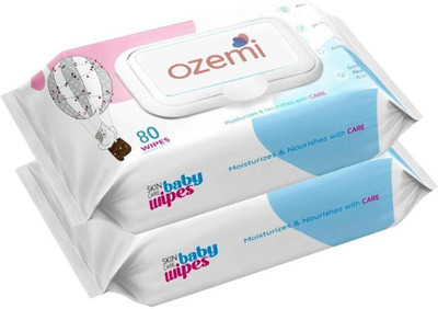 Ozemi Baby Wipes Extra Thick with Aloe Extract and Plant Based Fabric | Pack of 2 -(160 Wipes)