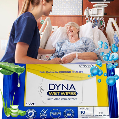 Dyna (5 Packs) 50 XL easy bath wet wipes enriched with Aloe Vera +FREE fridge magnet(5 Wipes)
