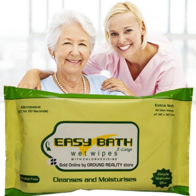 easy bath Wet Wipes (120 pcs) 12 Packs +12 FREE Disposal Bags 10 Pulls/Pack– 32x32cm Size(12 Wipes)