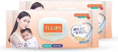 Tulips Baby Wet wipes with LID Pack Peach Fruit Extract (144 Wipes)(2 Wipes)