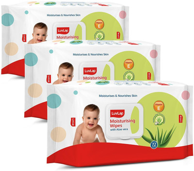 LuvLap Paraben Free wipes for baby with Aloe Vera, 72 wipes/pack with Lid(3 Wipes)