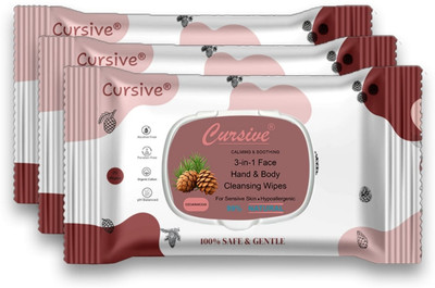 Cursive Unisex Extra Cool Cleaning, Sanitizing Wet Wipes ,Makeup Remover Facial Tissues(75 Wipes)