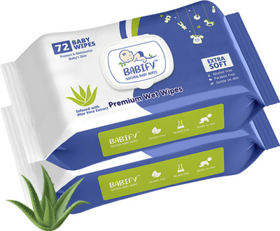BabiFy Extra Soft Premium Baby Wipes With Aloe Vera | Rush & Paraben-Free (Pack of 2)(144 Wipes)