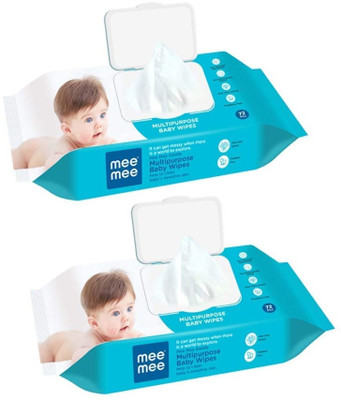 MeeMee Caring Baby Wet Wipes with lid, 72 Pcs (Aloe Vera, Pack of 2))(2 Wipes)