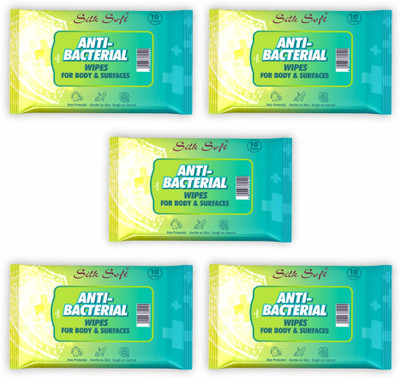 Silk Soft Antibacterial wipes 10 pulls PACK OF 5(50 Wipes)