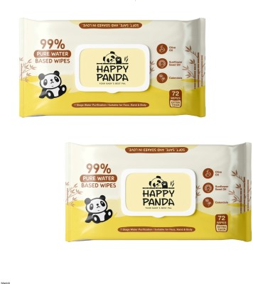 HAPPY PANDA Baby Wet Wipes Pack of 2 - Extra Thick, Fragrance-Free, Eco-Friendly Care(144 Wipes)