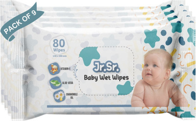 Jr. Sr. Baby Wipes with Aloe Vera, Vitamin E & Chamomile Oil | Pack of 9(720 Wipes)
