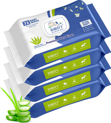 BabiFy Extra Soft Premium Baby Wipes With Aloe Vera | Rush & Paraben-Free (Pack of 4)(288 Wipes)