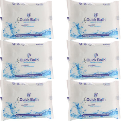 QUICK BATH Bed Bath Wet Wipes for Adults and Patients, Pack of 6(60 Wipes)