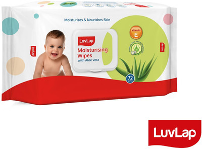 LuvLap Soft Cleansing Baby Wipes with Aloe Vera & Chamomile, Vitamin E, Lid Pack(72 Wipes)