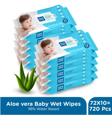 MeeMee Soft Cleansing Baby Wet wipes without Lid | Aloe vera - Pack of 10(720 Wipes)