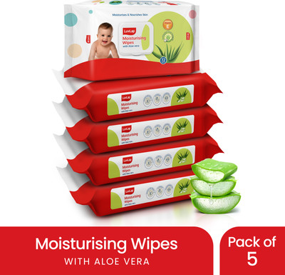 LuvLap Paraben Free wipes for baby with Aloe Vera, 72 wipes/pack with Lid(360 Wipes)