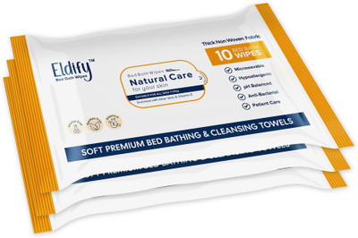 ELDIFY Body Cleansing Wet Bed Bath Wipes Soft & Gentle for Adults & Patients Pack of 3(30 Wipes)