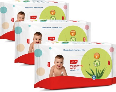 LuvLap Paraben Free wipes for baby with Aloe Vera, Fragrance Free, 72 wipes/pack(216 Wipes)