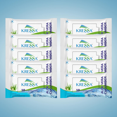 KRESSA Aloevera Cucumber Refreshing Wet Wipes - 100 Wipes(10 Wipes)