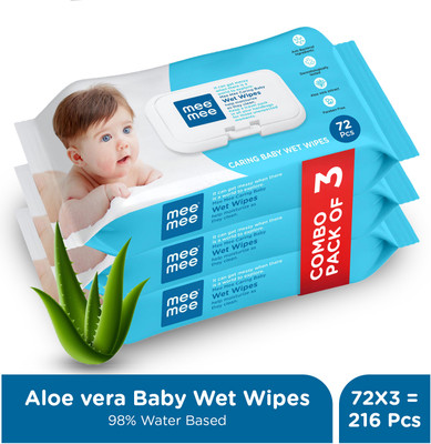 MeeMee Soft Cleansing Baby Wet with Lid | Aloe vera - Pack of 3(216 Wipes)