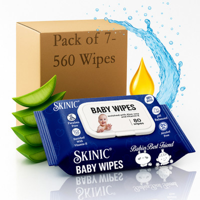 skinic Baby Wipes – 560 Wipes | PureHerb | Alcohol & Paraben Free | Pack of 7(560 Wipes)