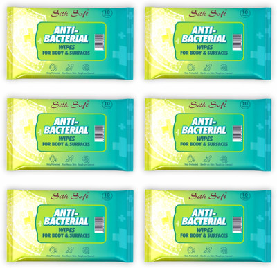 Silk Soft Antibacterial wipes 10 pulls PACK OF 6(60 Wipes)