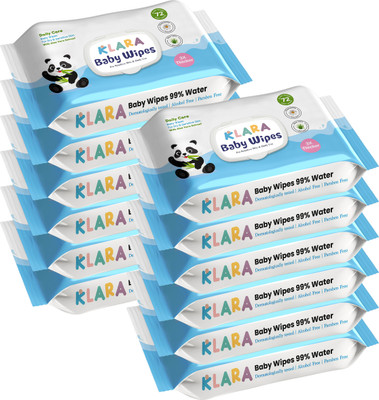 Klara 99% Pure Water Baby Wipes with Aloe Vera | Rash-Free & Paraben-Free | Pack of 12(12 Wipes)