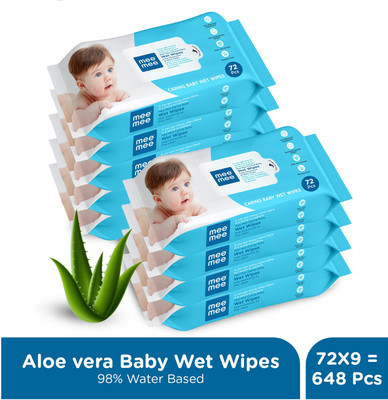 MeeMee Soft Cleansing Baby Wet wipes without Lid | Aloe vera - Pack of 9(648 Wipes)