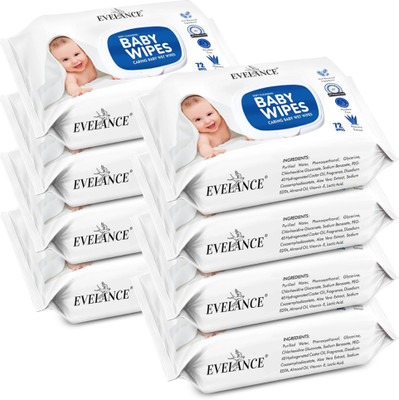 EVELANCE Caring Baby Wet Wipes with lid & Aloe Vera Extract| 72 Pieces|Pack Of 8(576 Wipes)