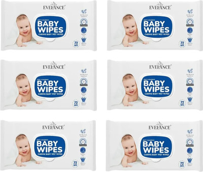 EVELANCE CARING BABY WET WIPES WITH LID 72 IN 1 PKT(432 Wipes)