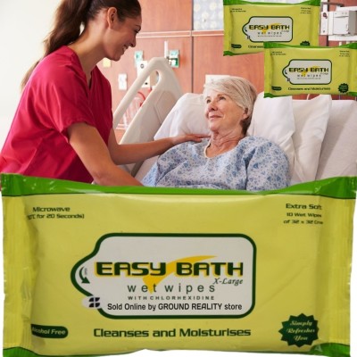 easy bath Wet Wipes 5 Packs (50 pulls). 10 Wipes/Pack– 32x32cms with 10 FREE Disposal Bags(5 Wipes)