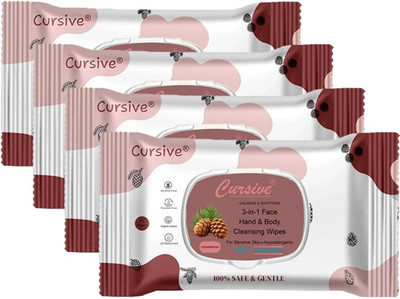 Cursive Unisex Extra Cool Cleaning, Sanitizing Wet Wipes ,Makeup Remover Facial Tissues(100 Wipes)