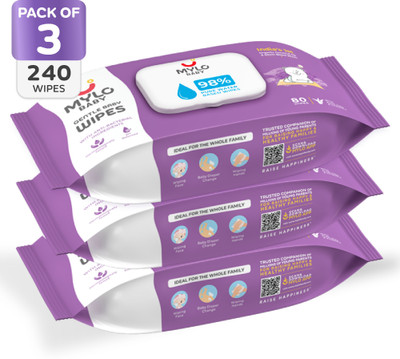 MYLO Baby Gentle Wipes with Coconut & Neem, Thick & Soft, Anti-bacterial, With Lid(240 Wipes)
