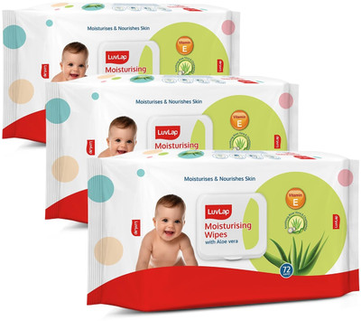 LuvLap Paraben Free wipes for baby with Aloe Vera, with Lid (Pack of 3)(216 Wipes)
