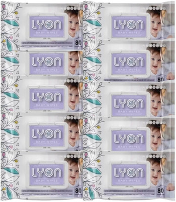 lyon baby wet wipes with lid enriched with aloe vera and vite (80 wipes per pack)(10 Wipes)