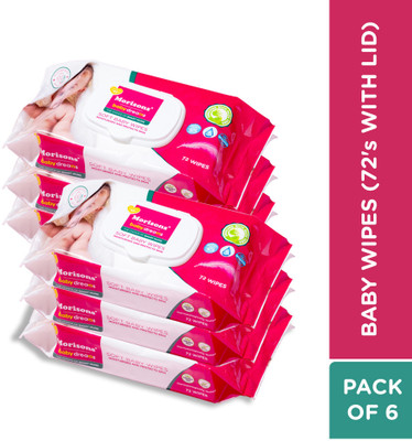 Morisons Baby Dreams Baby Wipes 72's Combo with lid - Pack of 6(432 Wipes)