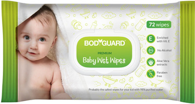 BodyGuard Premium Paraben Free Baby Wet Wipes with Aloe Vera(72 Wipes)