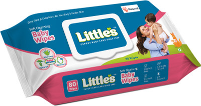 Little's Soft Cleansing Baby Wipes with Aloe Vera, Jojoba Oil and Vitamin E, Lid Pack(80 Wipes)