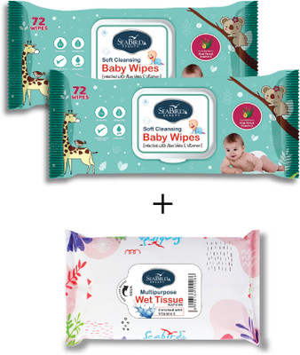 seabird Face Wipes for Dirt Removal Hand Cleansing Tissues & Baby Wet Wipes Combo Pack(3 Wipes)