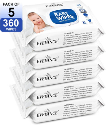 EVELANCE Caring Baby Wet Wipes with lid & Aloe Vera Extract(5 Wipes)
