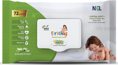 FIRSTHUG Super Soft Cleansing Wet Baby Wipes With Lid Pack|Aloe Vera Extract| 72 Pcs/Pack