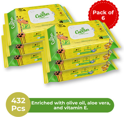 Cuddles SUPER WIPES Enriched with Aloevera, Olive Oil and Vitamin E (Pack of 6)(432 Wipes)