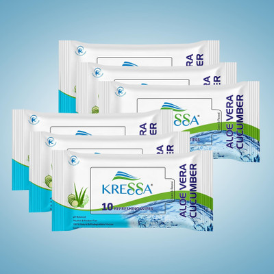 KRESSA Aloevera Cucumber Refreshing Wet Wipes - 60 Wipes(6 Wipes)