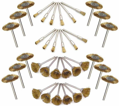 uptodatetools 36 PCS Wire Brush Wheel Cup Brush, Wire Brush for Drill 3 Shank Brush Kit Brass Coated Wire Brushes Set for Rust/Corrosion/Paint Removal, Wire Cup Brushes for Cleaning Wheel Brush(Pack of 36)