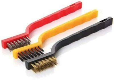 SEVENSPACE 3pcs Mini Wire Brush Set Rust Metal Cleaner Cleaning Welding Slag and Rust Handle Scratch Brush(Pack of 3)