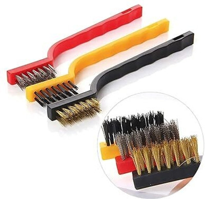 Sanchi Creation Set of 3 Pc Mini Wire Brush Cleaning Tool Kit Brass, Nylon, Steel Bristles Handle Scratch Brush(Pack of 3)