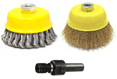Kshivi CBN42 Combo of Twisted Cup Brush and Non Twisted Cup Brush With Drill Attachment Wheel Brush(Pack of 2)