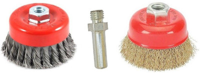 Inditrust 1pc 3inch Twisted and 1pc Golden Cup brush with 10mm Bolt set Wheel Brush(Pack of 3)