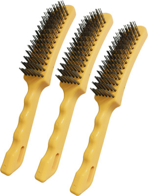 Inditrust 3pc Plastic Handle Carbon Steel Wire Hand Brush 10 inch length Handle Scratch Brush(Pack of 3)